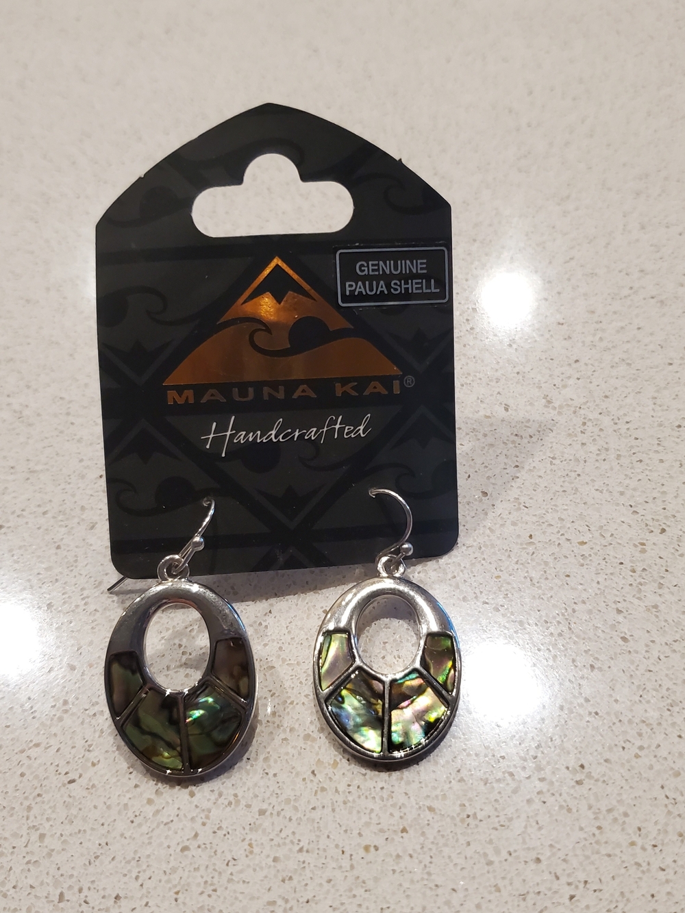 New. Handcrafted Paua Shell Oval Drop Earrings - Iridescent Green